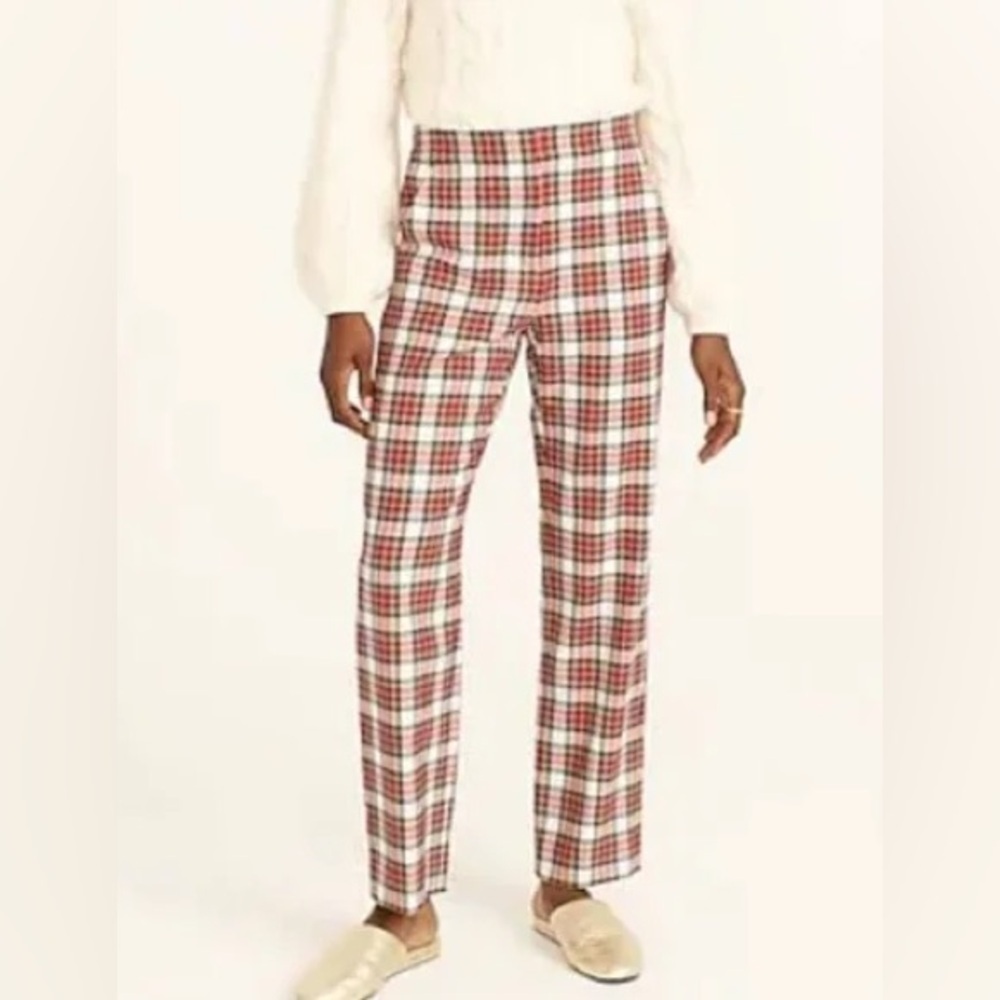 J Crew pull on straight leg bi stretch snowy tartan wool size 12